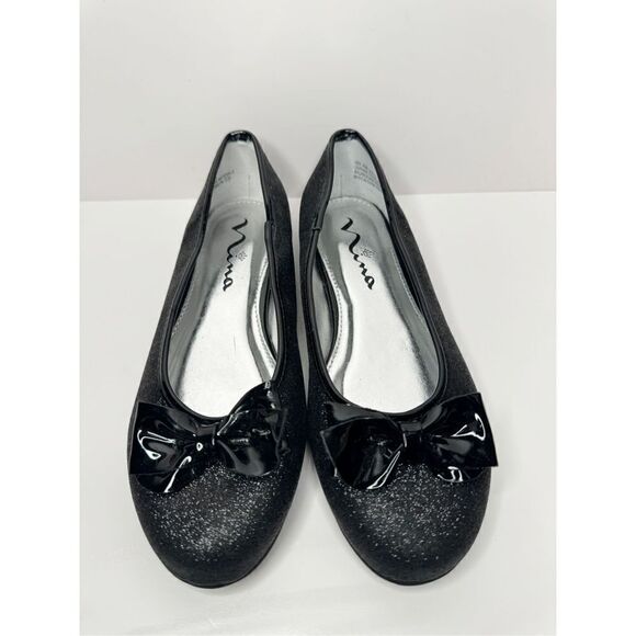 Nina Flats Kids Size 4 Black Slip On Casual Shoes‎ With Bow Ballets - Picture 2 of 11